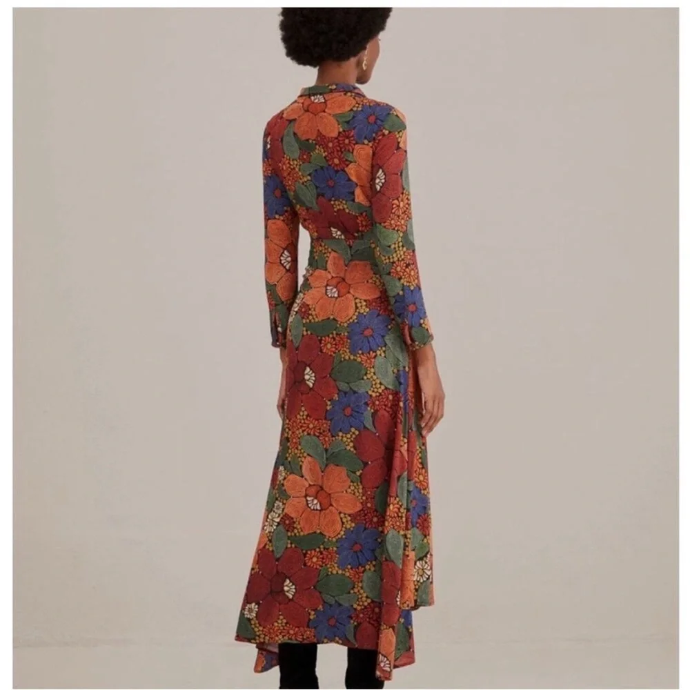 Farm Rio Black Stitched Flowers V Neck Maxi Dress from Anthropologie- Size Large - Picture 5 of 16